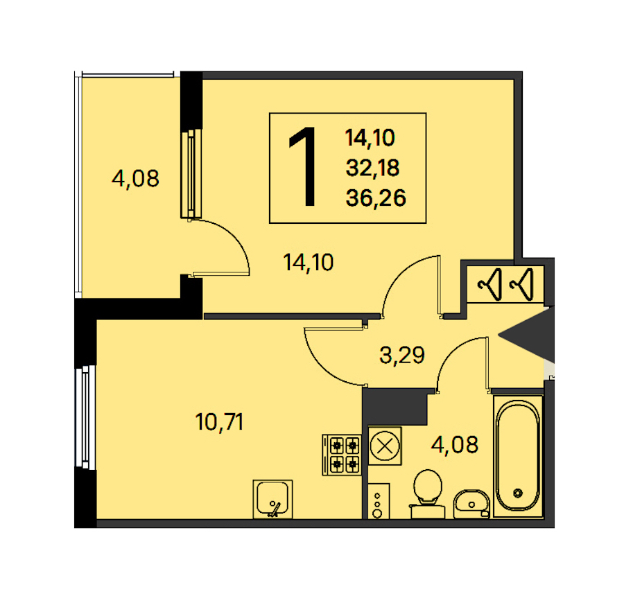 1-комнатная квартира 32.18 м², 4/4 эт., ЖК «Любоград в Стрельне»